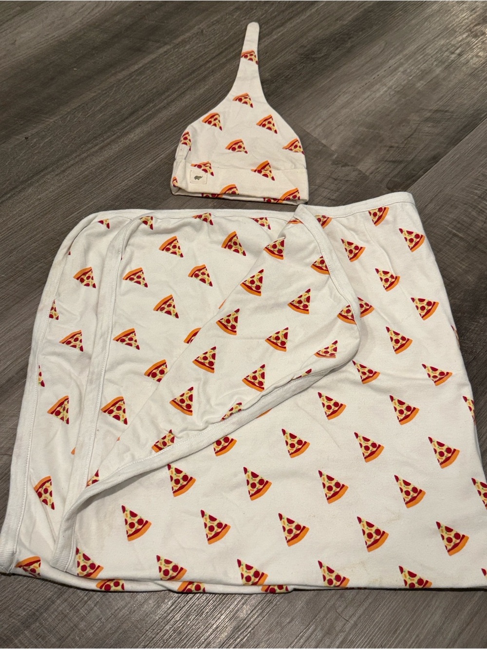 White Pizza print Swaddle and Hat Set